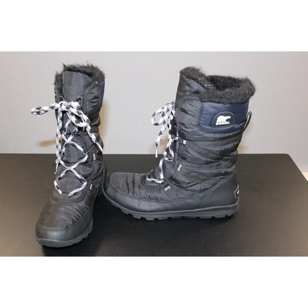 Sorel Whitney Short Lace Boots Womens 9.5 Black Waterproof Winter Snow NL3085